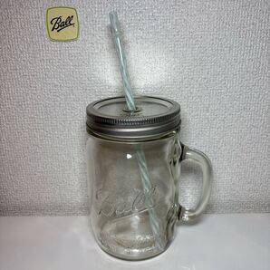 Ball メイソンジャーガラス瓶ストロー付き蓋ホワイト24oz ワイドマウス マグカップ ビアジョッキ ビアマグ