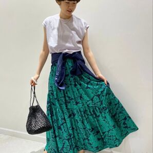 新品★ 別注2トーンボタニカルプリントスカート36グリーン ネイビー iena