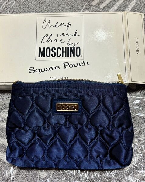 新品未使用 MOSCHINO モスキーノ ハート キルティング スクエアポーチ ネイビー