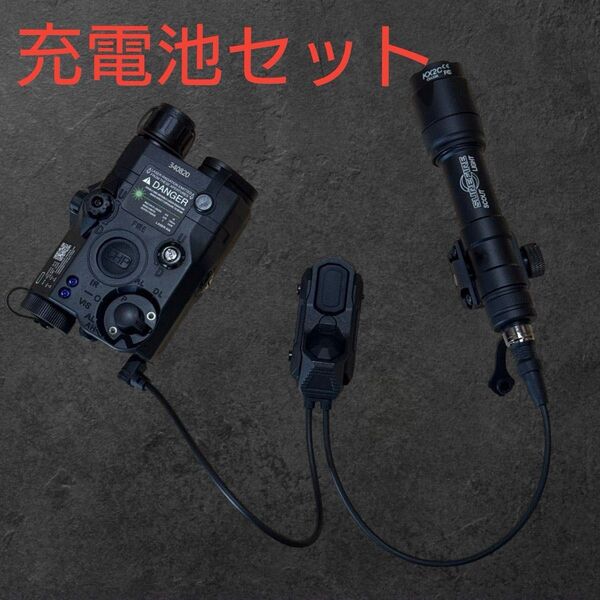 PEQ15 + SUREFIRE M600スカウトライト+デュアルコントロールスイッチ + 電池付き レールカバーセット ガスガン
