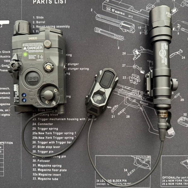 PEQ15 + SUREFIRE M600スカウトライト+デュアルコントロールスイッチ + ハイマウント CO2 ガスガン 対応
