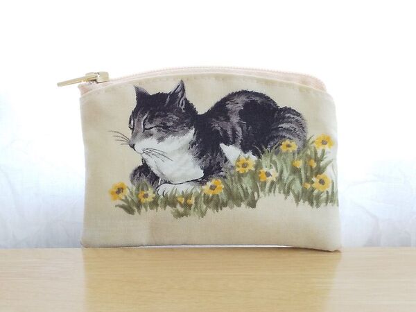 猫柄ミニポーチ 小物入れ 小銭入れ ハンドメイド ねこ