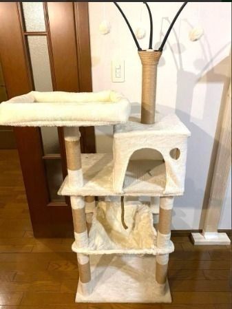置き型 キャットタワー全麻縄巻き麻紐爪とぎ ストレス解消 コンパクト スリム