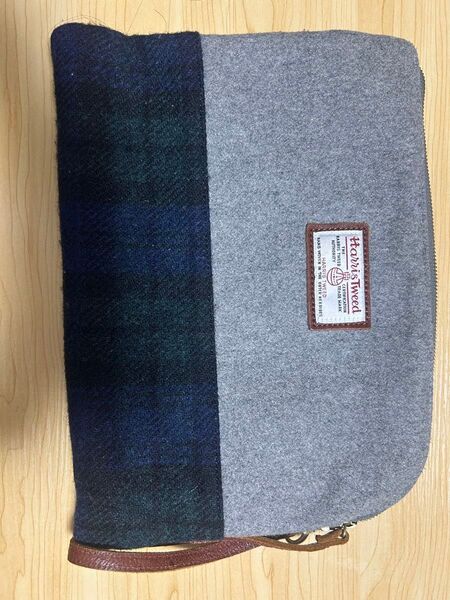 Harris Tweed グレー×ネイビー ストラップ付き