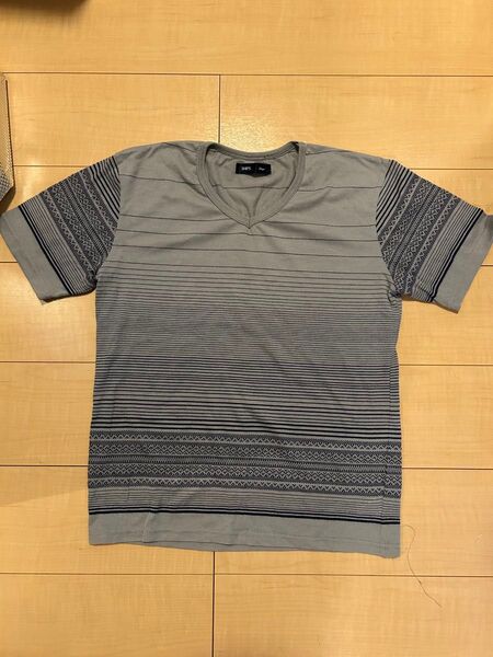 SHIPS VネックTシャツ メンズ ボーダー柄 グレー系