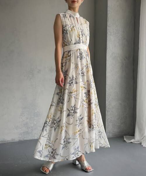 【&g’aime】アンジェム 花柄ワンピース ロングワンピース オケージョン ワンピース ノースリーブワンピース ノースリーブ M
