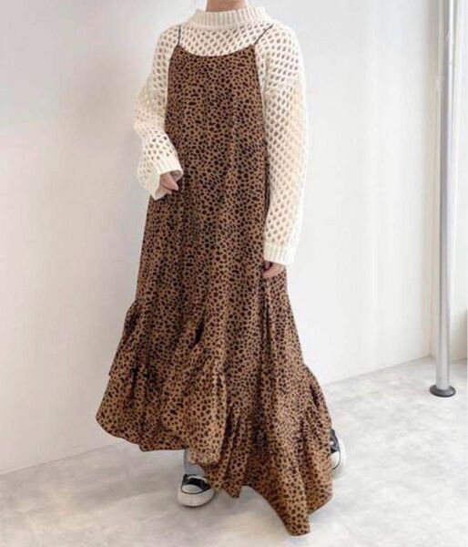 【 新品未使用タグ付き】 wcloset ヒョウ柄 レオパード柄 キャミワンピース ブラウン ロングワンピース