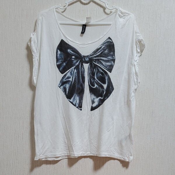 H&M 半袖Tシャツ リボン ホワイト XLサイズ
