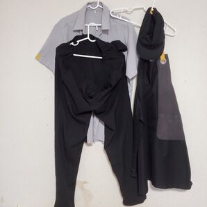 マクドナルド 男女兼用 制服セット Lサイズ グレー 黒 帽子 エプロン