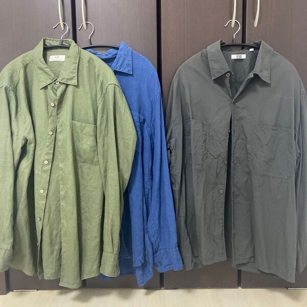 UNIQLO メンズ リネン オープンカラー 夏 長袖シャツ XL 3枚セット まとめ売り
