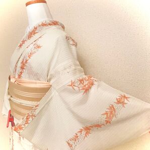 盛夏 夏物 薄物 絽 化繊 小紋 白 清楚 夏着物 カジュアル 和服 和装