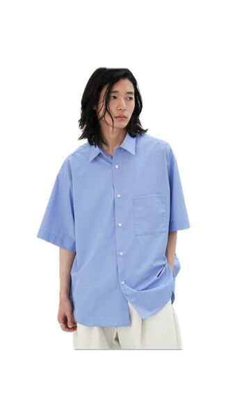 ウィムバイリドム WYM LIDNM MICRO SPAN BASIC WIDE H/S SHIRT ブルー