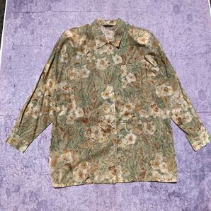 00's vintage シャツ ブラウス 透け 薄手 花柄 夏 イエロー 柄