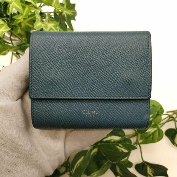 セリーヌ 三つ折り財布 スモールトリフォールドウォレット ブルー レザー CELINE