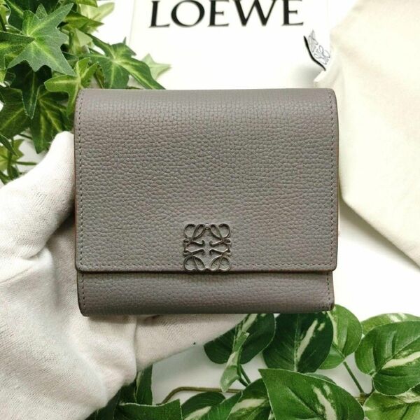 ロエベ 三つ折り財布 バーティカルウォレット グレー アナグラム LOEWE