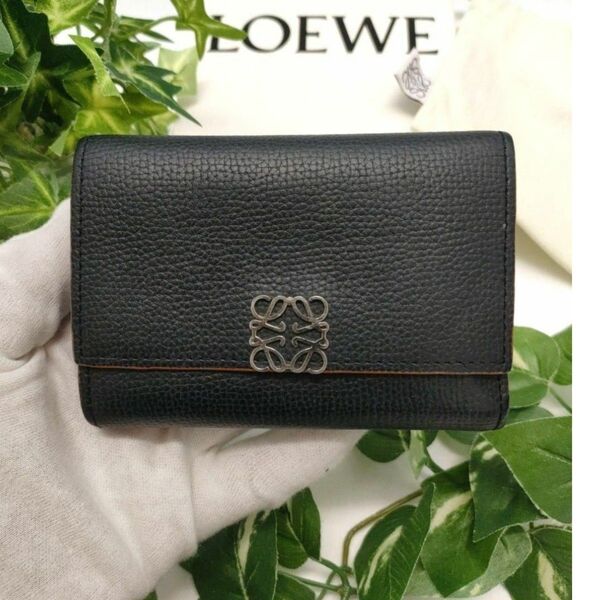 ロエベ 三つ折り財布 スモールバーティカルウォレット ブラック アナグラム