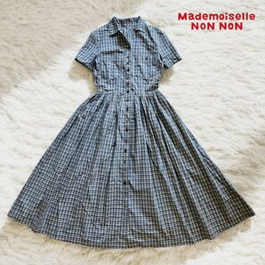 マドモアゼルノンノン 半袖 ロングワンピース チェック柄 パッチ シャツワンピース