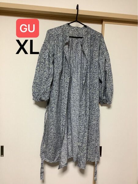 143 GU 羽織り ワンピース 七分袖 総柄 チュニック XL 花柄 シャツワンピース