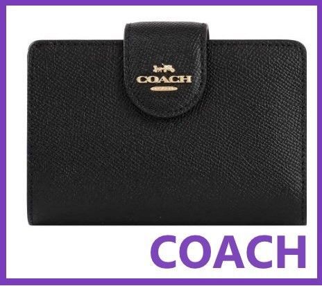 COACH 新品 ブラック クロスグレイン 二つ折り財布 コーチ メンズ レディース 折り財布 黒 財布 プレゼント 贈り物062