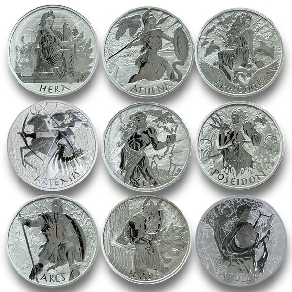 オリンポスの神々銀貨 9枚セット 純銀 1オンス FINE SILVER