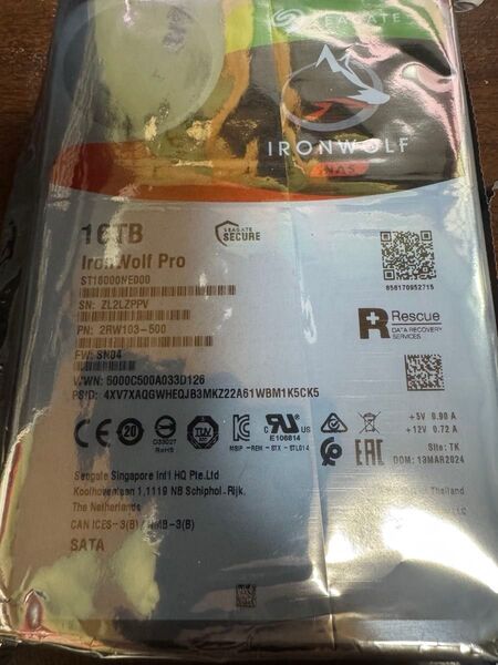 新品 16TB HDD Seagate IronWolf Pro 3.5" PC NAS 用 ST16000NE000 1個 A1