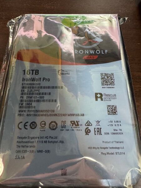 新品 16TB HDD Seagate IronWolf Pro 3.5" PC NAS 用 ST16000NE000 1個 A5