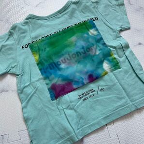 【美品】 moujonjon 110cm カラフル Tシャツ ブルー 半袖 ホワイト