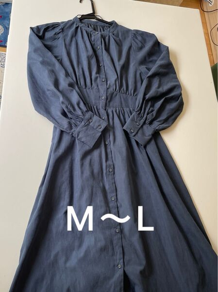 しまむら シャツワンピース ネイビー M 長袖 ワンピース