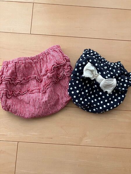 赤とネイビーのドット柄ボトムスセット 80〜90 パンツ ブルマ ベビー