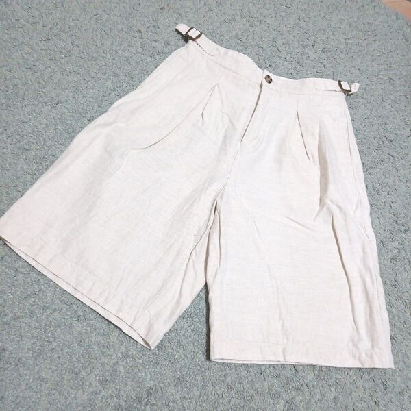 【美品】ライトオン ベージュ Lサイズ ショートパンツ 生成り 麻 ハーフパンツ キュロット