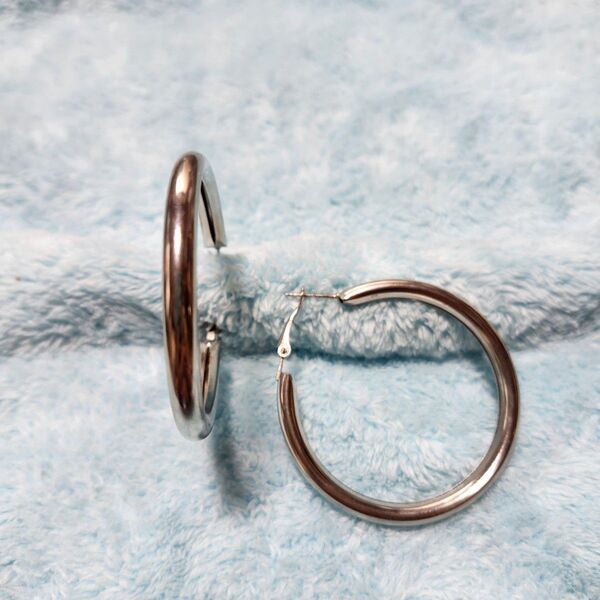 フープピアス 大きめ【シルバー 両耳 ステンレス】 リングピアス シンプルピアス
