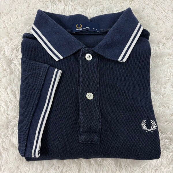 フレッドペリー ポロシャツ 半袖 M 紺 白 ビンテージ 古着