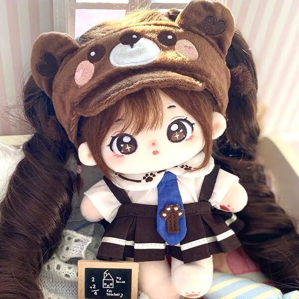 ぬい服 ぬいぐるみ 着せ替え服 人形 20cm 洋服 サスペンダースカート かわいい 女の子 制服 クマ ネクタイ付き 4点