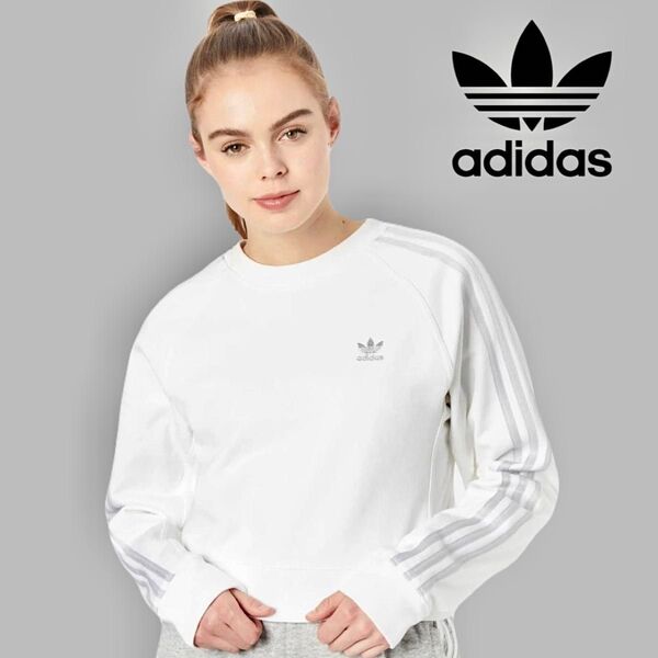 adidas originals(アディダスオリジナルス) ブランドロゴ刺繍スリーストライプス クルーネックスウェットトレーナー