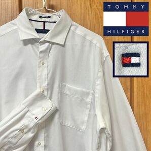 TOMMY HILFIGER(トミーヒルフィガー) 袖ブランドロゴ刺繍 Yシャツ ホワイト トップス 羽織り 長袖 オーバーサイズ