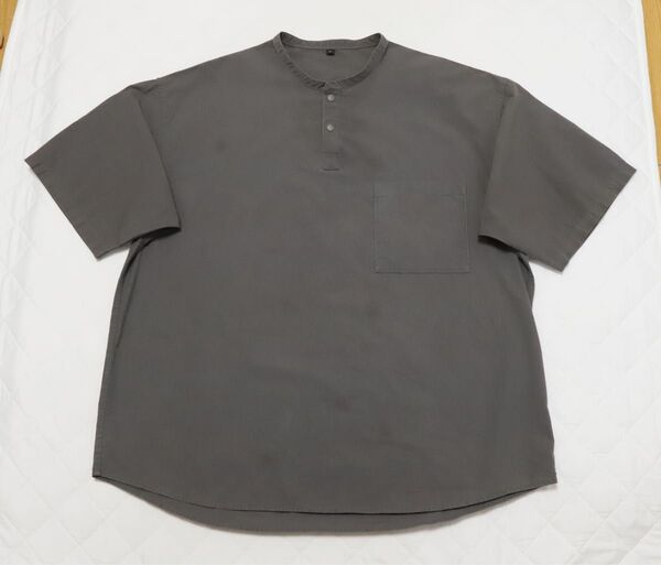 MUJI 無印良品 涼感 ヘンリーネック 半袖 布帛(ふはく)Tシャツ ダークグレー L(汚れあり)