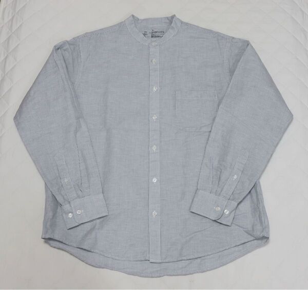 MUJI 無印良品 ヘンプコットン スタンドカラー長袖シャツ ライトグレーストライプ XL(美品)