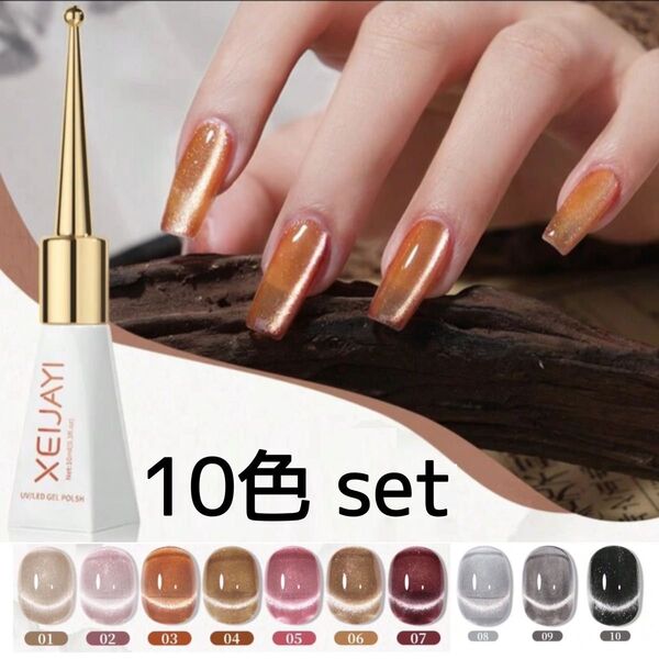 ジェルネイルセット カラージェル 10色 セット マグネットジェル キャッツアイジェル XEIJAYI