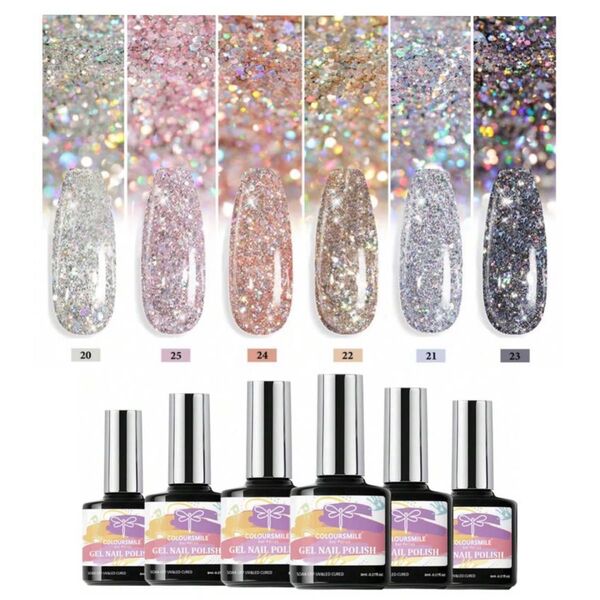 ジェルネイルセット カラージェル 6色 セット グリッタージェル ジェル ネイル ラメジェル GEL004