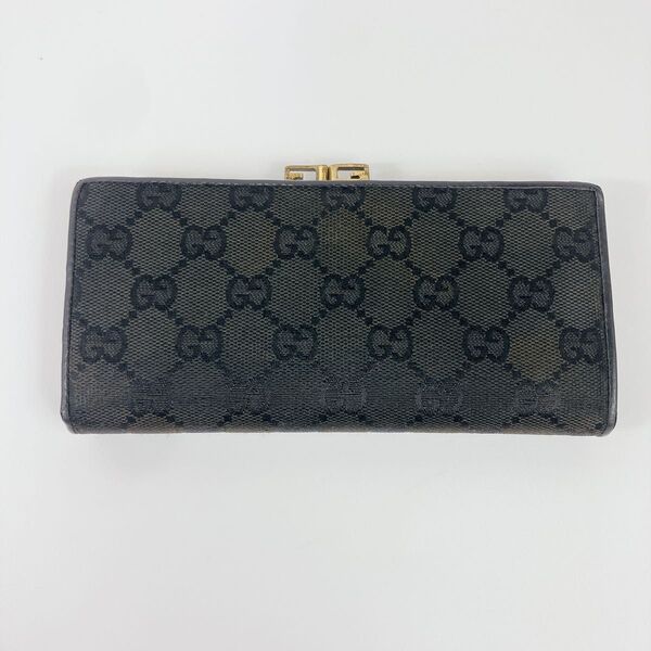 グッチ 106650 GGキャンバス がま口 長財布 ブラック レザー 黒 GUCCI ウォレット
