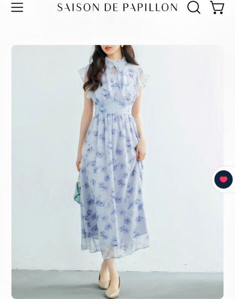 セゾンドパピヨン 花柄シフォン生地ミモレ丈ワンピース S 新品