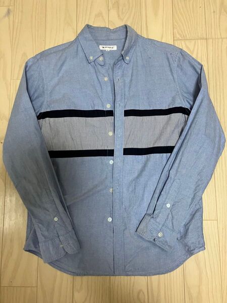 【メンズL】タケオキクチ ボタンダウンシャツ ブルー系 デニム 切り替えあり★THE SHOP TK 数回着用