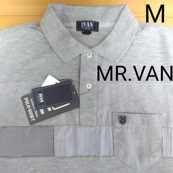 M ミスターヴァン MR.VAN 新品 半袖ポロシャツ 灰 メンズ 紳士 アウトドア スポーツ ゴルフウェア 胸ポケット