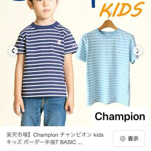 チャンピオン ボーダー Tシャツ 青 90