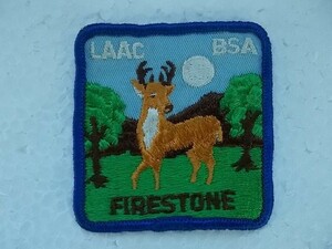 70年台 ボーイスカウト ファイアストーンLAAC BSA FIRESTONE鹿 アメリカ ビンテージ刺繍ワッペン/自然USA狩猟70sアメリカン v75