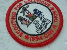 1994年 ボーイスカウト SCOUT FOR SOLUTIONS CAN A THON 刺繍 ワッペン/フード バッジ 缶 カブ シニア スカウト① v84_画像2