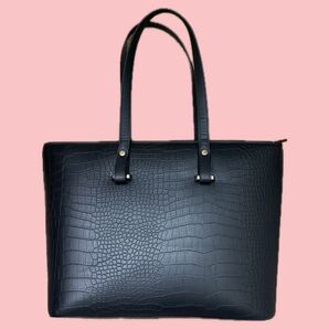 ☆美品☆使用回数1回☆ブラック黒 クロコダイル 型押し レザー 合皮 トートバッグ H&M マザーズバッグ 就活 仕事