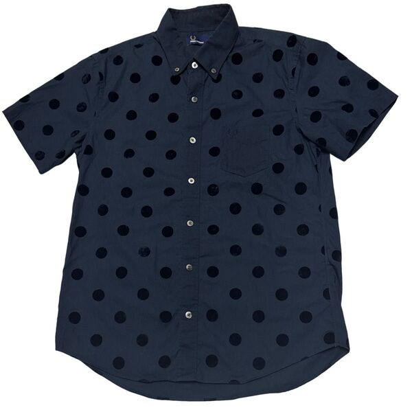 FRED PERRY フレッドペリー 半袖ボタンダウンシャツ 水玉 ネイビー S