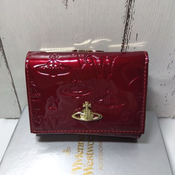 【ショッパー付き】VivienneWestwood ヴィヴィアンウエストウッド 三つ折財布 Burgtan エナメル