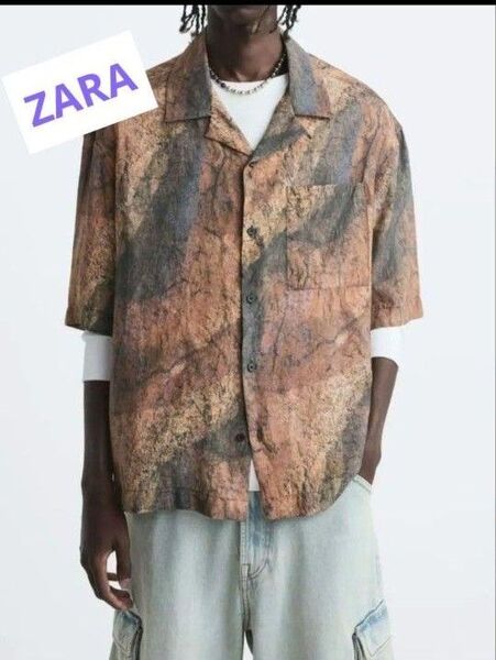 ZARA メンズ アブストラクト プリントシャツ Lサイズ